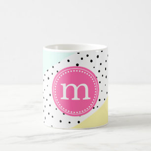 Caneca De Café Monograma Personalizado Cor-de-Rosa e Amarelo