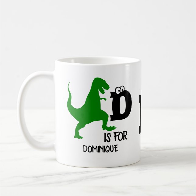 Caneca De Café Monograma personalizado D é para o T Rex fofo do d (Esquerda)