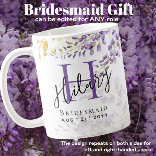 Caneca De Café Monograma Personalizado da Bridesmaid Purple WISTE (Criador carregado)