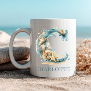 Caneca De Café Monograma Personalizado da Costa C Inicial Praia