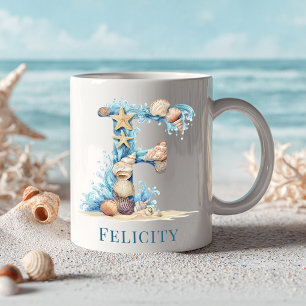 Caneca De Café Monograma Personalizado da Costa Inicial F Praia