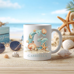Caneca De Café Monograma Personalizado da Costa Inicial G Praia