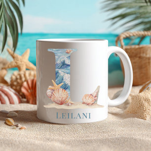 Caneca De Café Monograma Personalizado da Costa Inicial L Praia