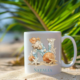 Caneca De Café Monograma Personalizado da Costa Inicial N Praia