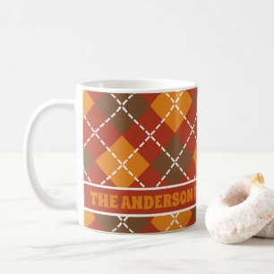 Caneca De Café Monograma Personalizado da Família Orange Brown Fa