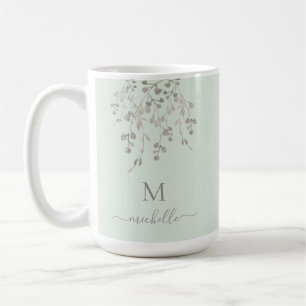 Caneca De Café Monograma Personalizado de Aquarela Botânica em Sa