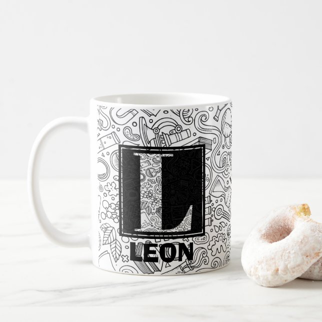 Caneca De Café Monograma Personalizado de Ciência - Letra L Coffe (Com Donut)
