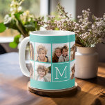 Caneca De Café Monograma Personalizado de Colagem de Fotos do Ins<br><div class="desc">Teal Blue e White - Use 11 fotos quadradas para criar um presente exclusivo e pessoal. Ou você pode ficar com o filhote hipster e fazer uma moda. Se precisar ajustar as fotos,  clique na ferramenta personalizar para fazer alterações.</div>