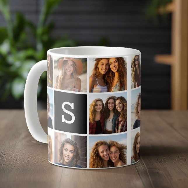Caneca De Café Monograma Personalizado de Colagem de Fotos em Pre (Custom Photo Mug)