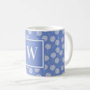 Caneca De Café Monograma Personalizado de Dandelion Azul Cornflow