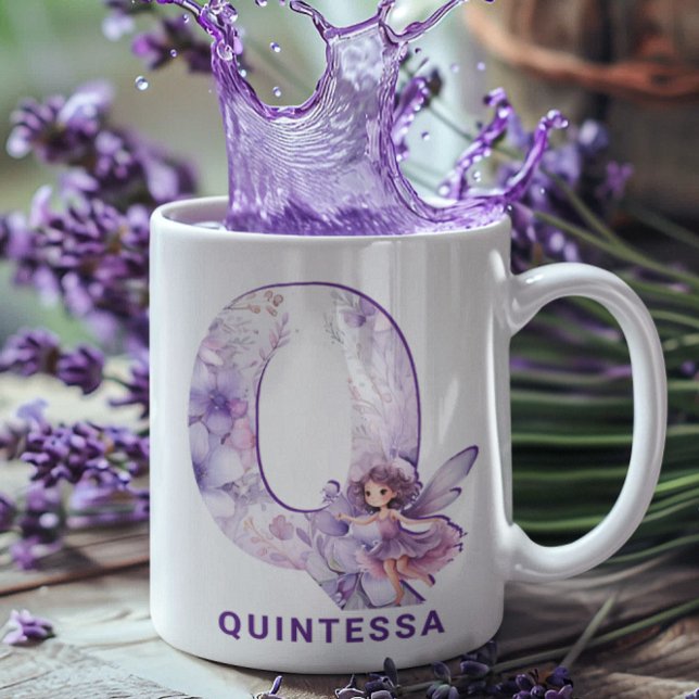 Caneca De Café Monograma Personalizado de Fada Lilaca Q (Personalized Lilac Fairy Monogram Q Coffee Mug)