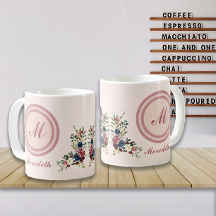 Caneca De Café Monograma Personalizado de Florais da Estação Russ