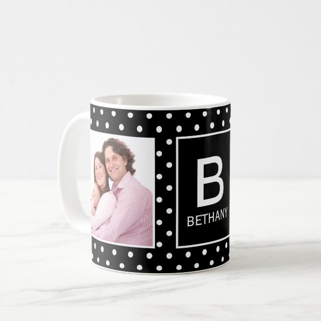 Caneca De Café Monograma Personalizado de Fotografia em Bolinhas  (Frente Esquerda)