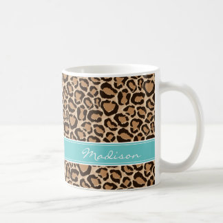 Caneca De Café Monograma Personalizado de Impressão Turquesa e Le