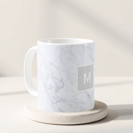Caneca De Café Monograma Personalizado de Marble Branco Moderno