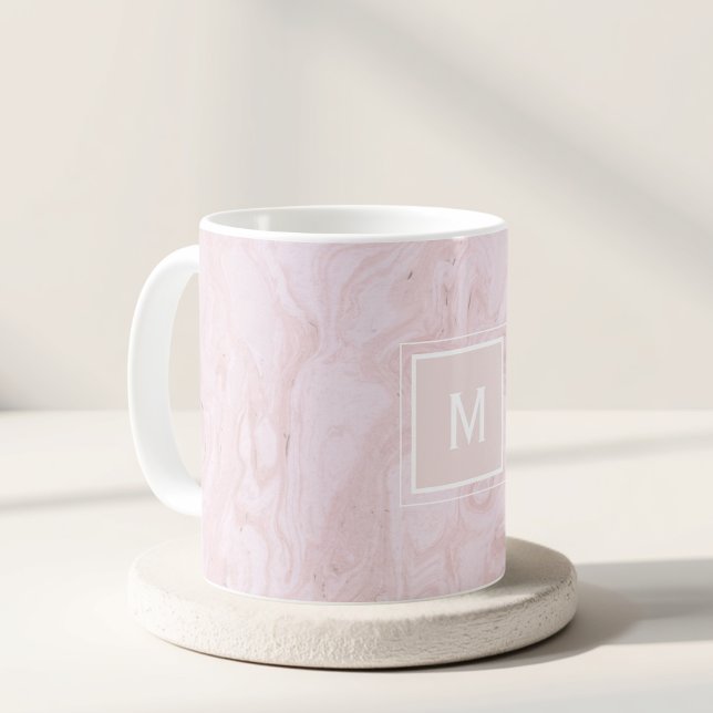 Caneca De Café Monograma Personalizado de Mármore Rosa Elegante M (Criador carregado)