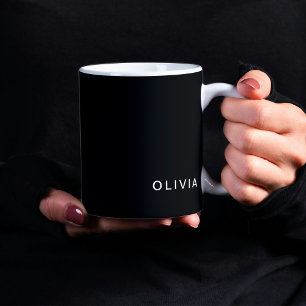 Caneca De Café Monograma personalizado de nome e preto   Elegante