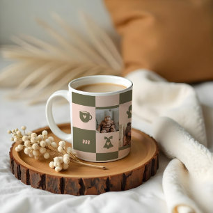 Caneca De Café Monograma Personalizado de Padrão Verificado Retro