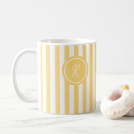 Caneca De Café Monograma Personalizado de Stripe Francês Amarelo