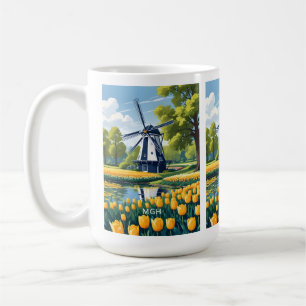 Caneca De Café Monograma Personalizado de Windmills Holandeses
