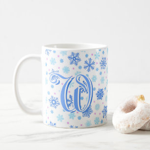 Caneca De Café Monograma Personalizado do Floco de Neve Azul Past