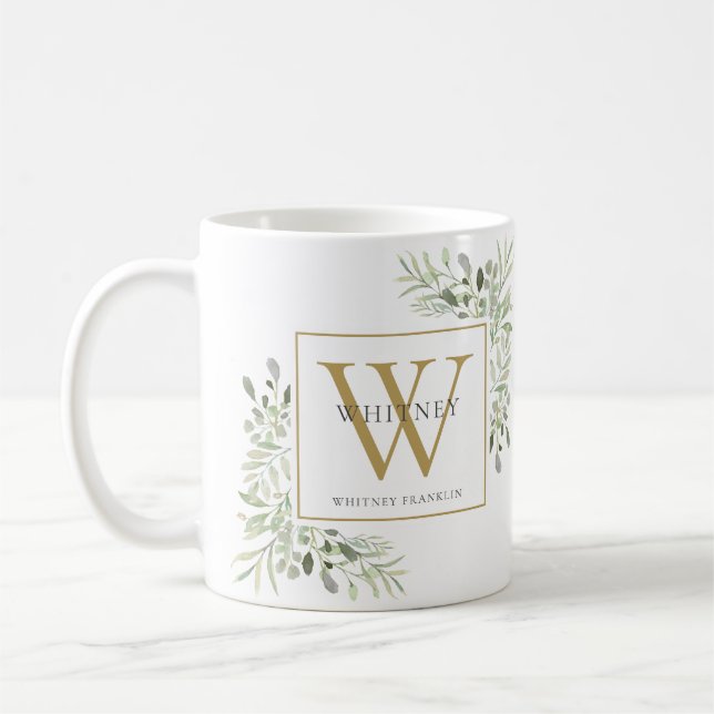 Caneca De Café Monograma Personalizado Dourado Elegante (Esquerda)