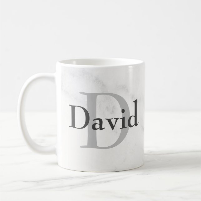 Caneca De Café Monograma personalizado e nome com estilo marble (Esquerda)