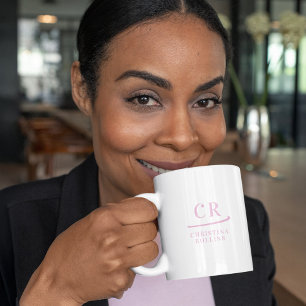 Caneca De Café Monograma Personalizado Elegante Mínimo Rosa e Bra