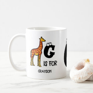 Caneca De Café Monograma personalizado G para girafas girafas gir