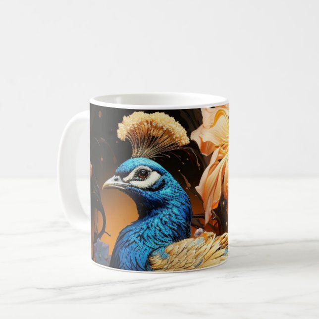 Caneca De Café Monograma Personalizado Incrível - Pavão-Pavão (Frente Esquerda)