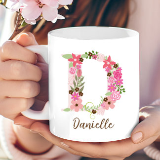 Caneca De Café Monograma Personalizado - Letra Floral D