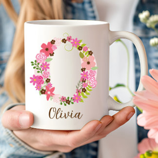 Caneca De Café Monograma Personalizado - Letra Floral O