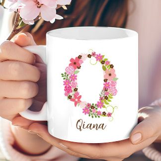 Caneca De Café Monograma Personalizado - Letra Floral Q