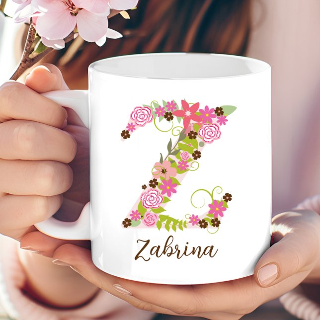 Caneca De Café Monograma Personalizado - Letra Floral Z (Personalized Monogram Floral Letter Z Coffee Mug)
