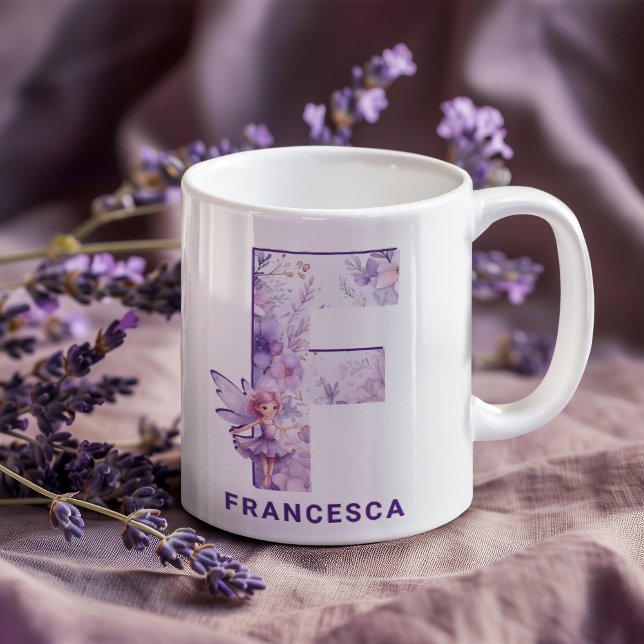 Caneca De Café Monograma Personalizado Lilac Fairy F (Personalized Lilac Fairy Monogram F Coffee Mug)