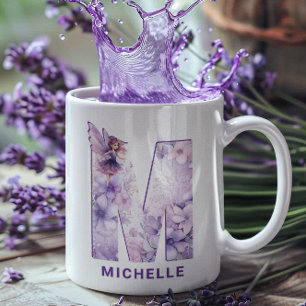 Caneca De Café Monograma Personalizado Lilac Fairy M