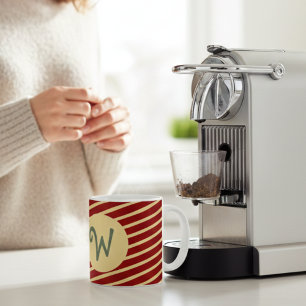 Caneca De Café Monograma Personalizado Listras Bege e Borgonha Vi