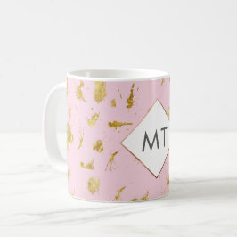 Caneca De Café Monograma personalizado Rosa Dourado Mug