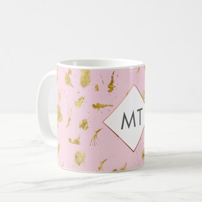 Caneca De Café Monograma personalizado Rosa Dourado Mug (Frente Esquerda)