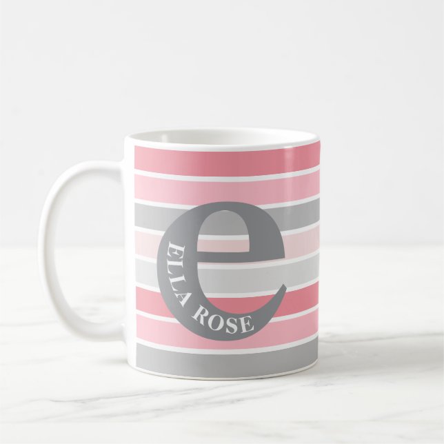 Caneca De Café Monograma Personalizado 'Tons de Rosa' Listrado (Esquerda)