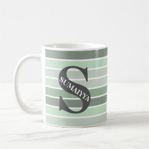 Caneca De Café Monograma Personalizado 'Tons de Verde' Listrado