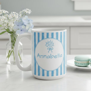 Caneca De Café Monograma Préppy de Listra Azul e Branco Caprichos