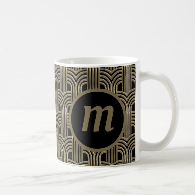 Caneca De Café Monograma Preto Dourado Art Déco (Direita)