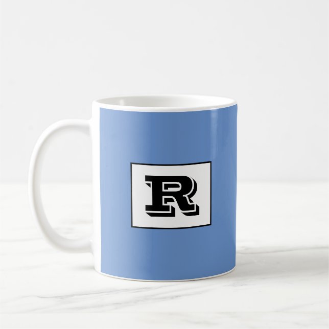 Caneca De Café Monograma preto esboçado grande, azul (Esquerda)
