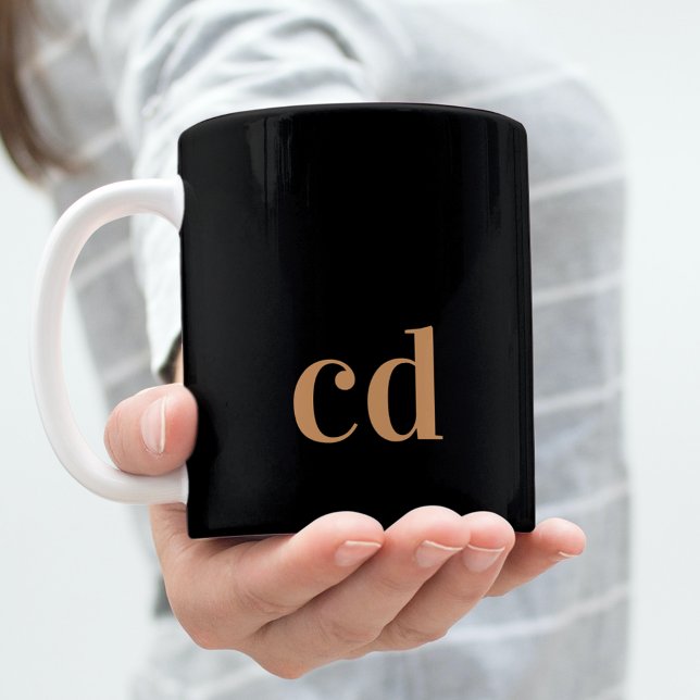 Caneca De Café Monograma preto - iniciais personalizadas modernos (Criador carregado)