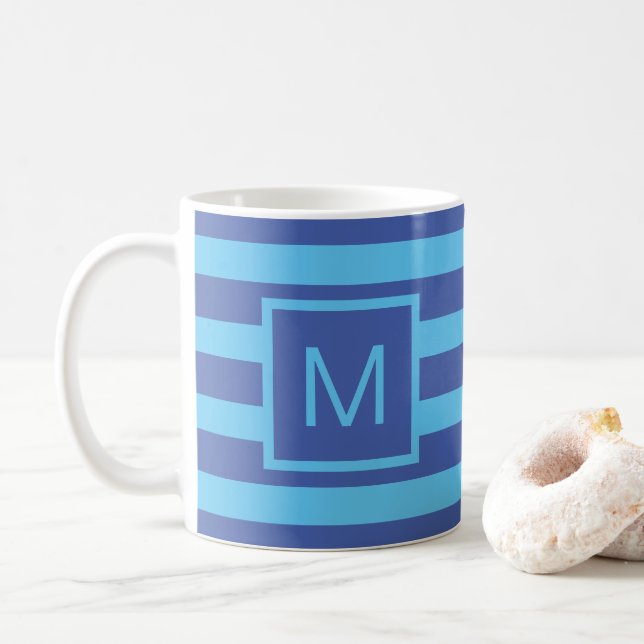 Caneca De Café Monograma quadrado azul (ou cores personalizadas) (Com Donut)