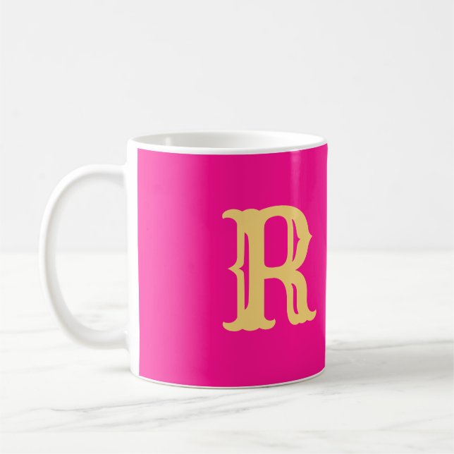 Caneca De Café Monograma quente rosa divertido (Esquerda)