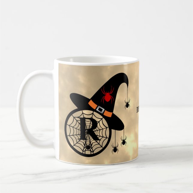 Caneca De Café Monograma R Halloween Sky Witeen Nome (Esquerda)