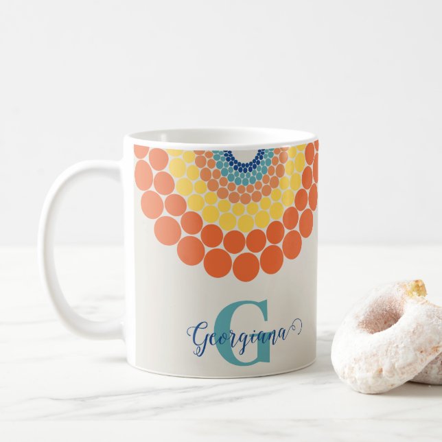 Caneca De Café Monograma Radiante Egeu de Verão Mandala (Com Donut)