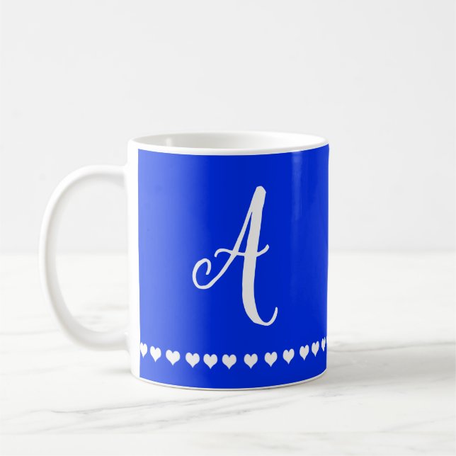 Caneca De Café Monograma Real Azul e Branco Elegante Inicial (Esquerda)